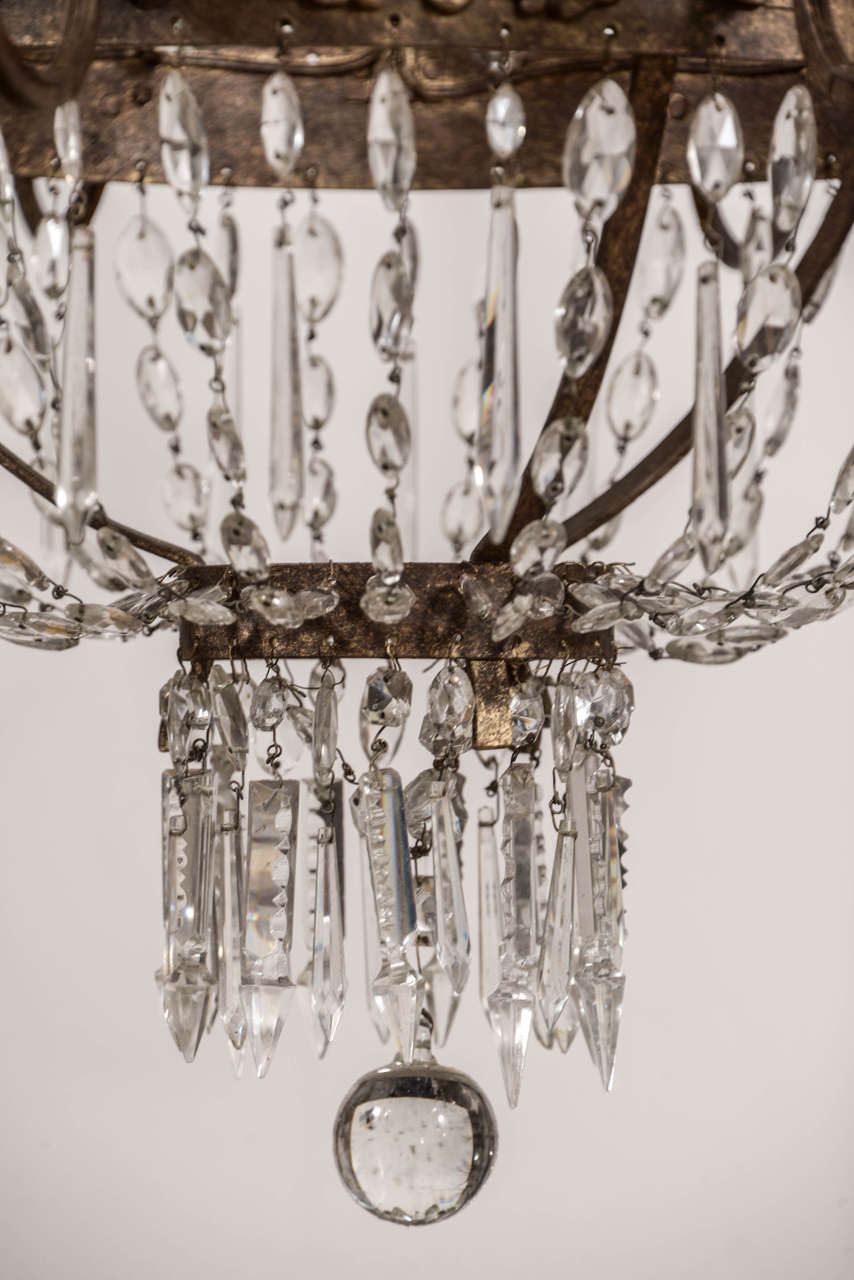 Large 19th Century Italian Gilt Iron and Crystal Chandelier 3