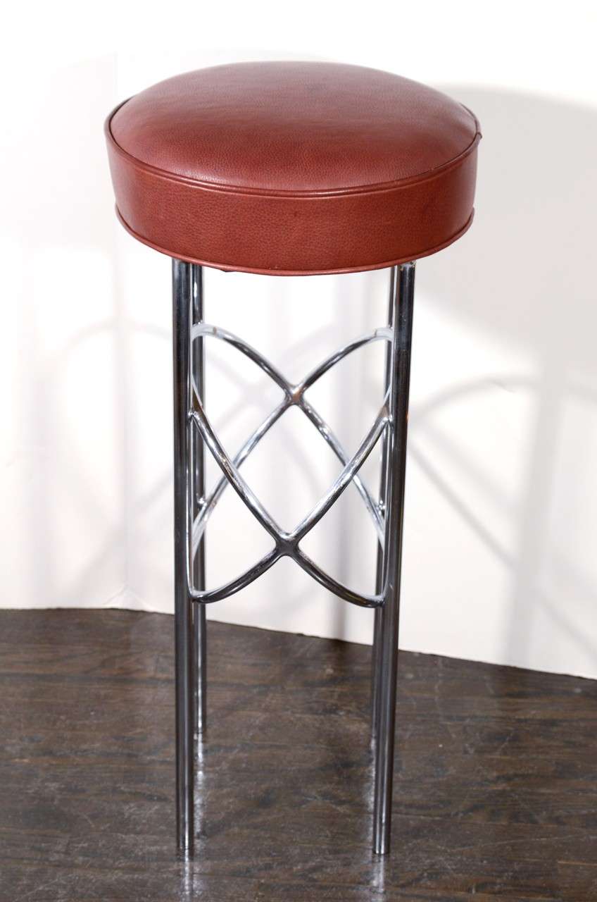 Set of 4 Modernist leather covered, chrome stools ca 1940's. From the Doris Duke estate.
