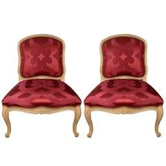 Slipper Chairs Upholstered In Red Silk Dedar Fabric 