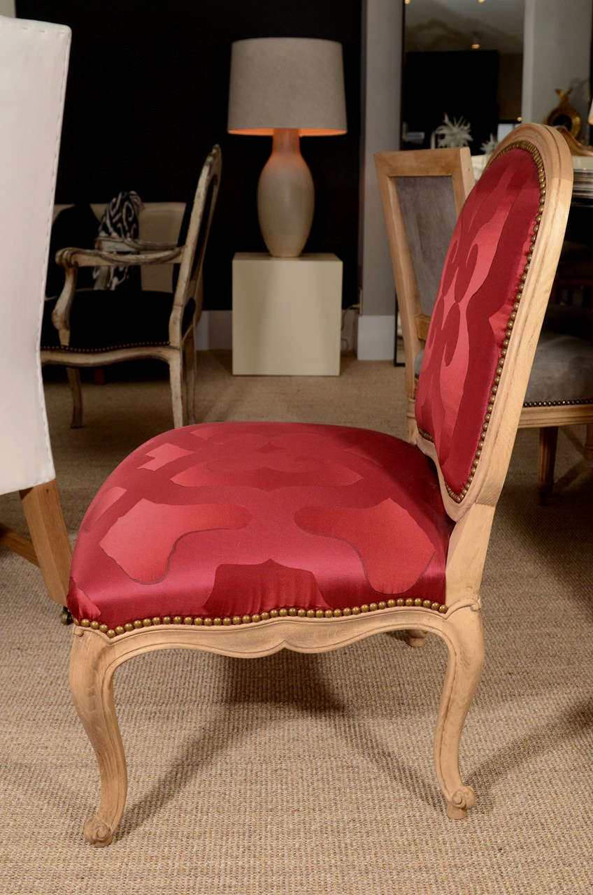 Slipper Chairs Upholstered In Red Silk Dedar Fabric  2