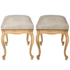 French Tabouret Upholstered With Grey Suede Fabric