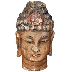 A Large Polychrome Bust of Buddha