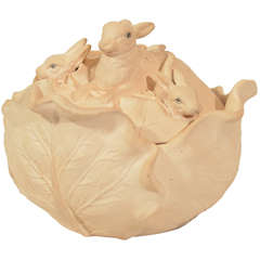 Antique A Caneware Tureen with Rabbits