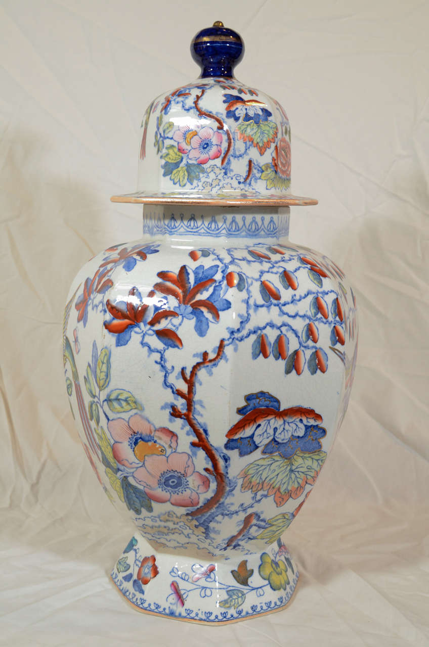 A large Mason's ironstone covered vase decorated in the lovely 