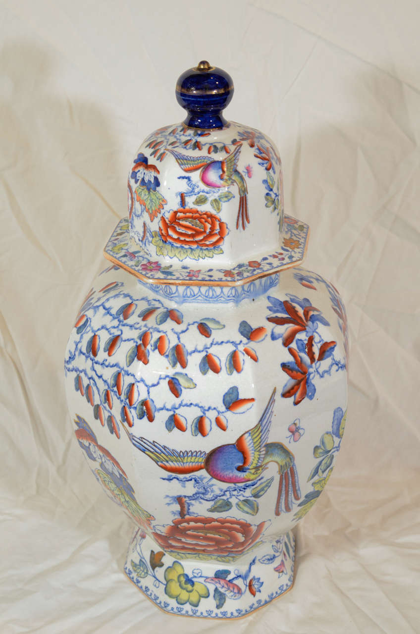 Large Mason's Ironstone Covered Vase Painted in the 