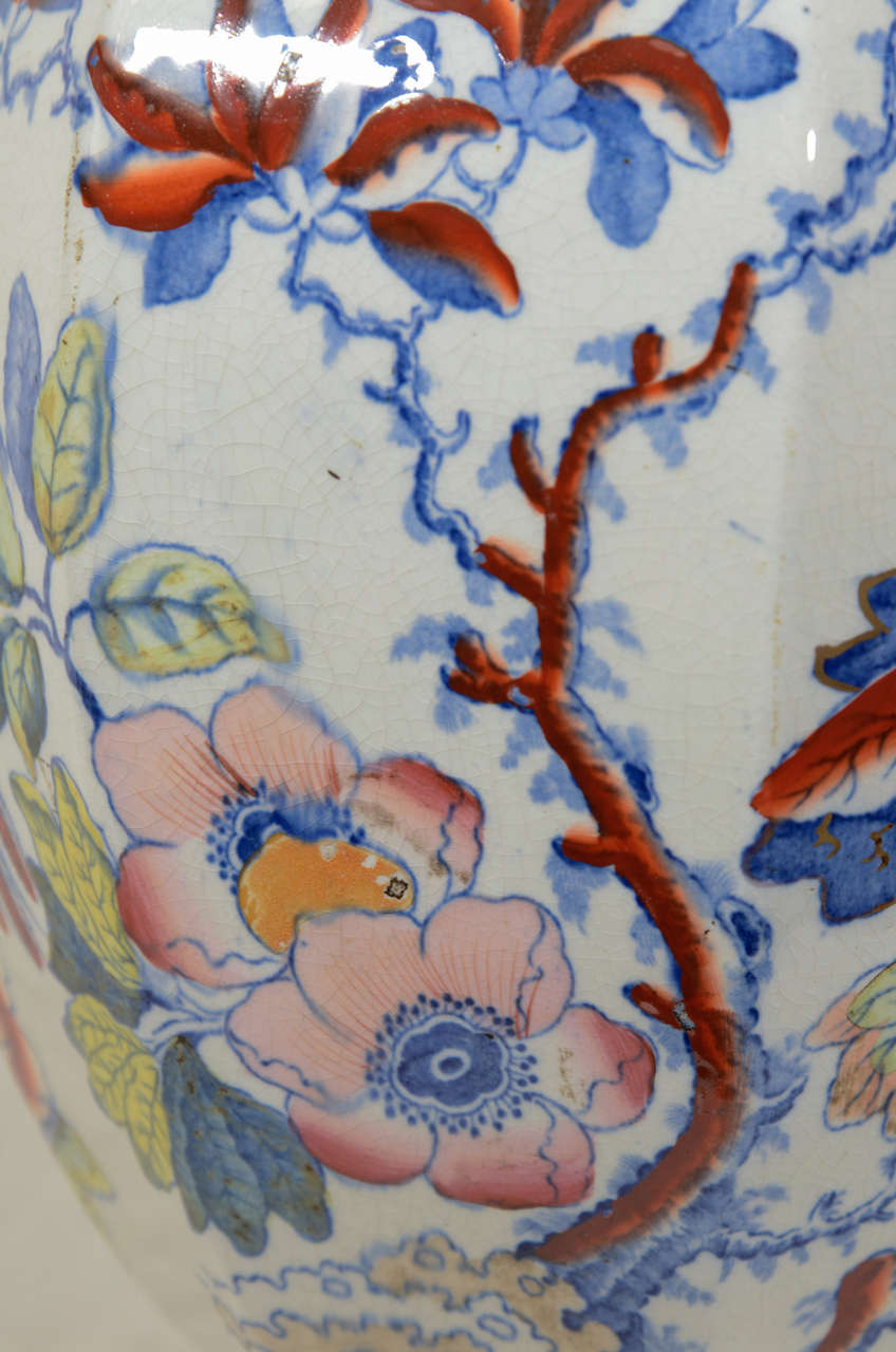19th Century Large Mason's Ironstone Covered Vase Painted in the 