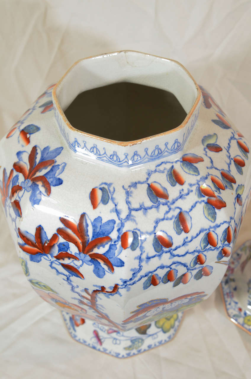 Large Mason's Ironstone Covered Vase Painted in the 