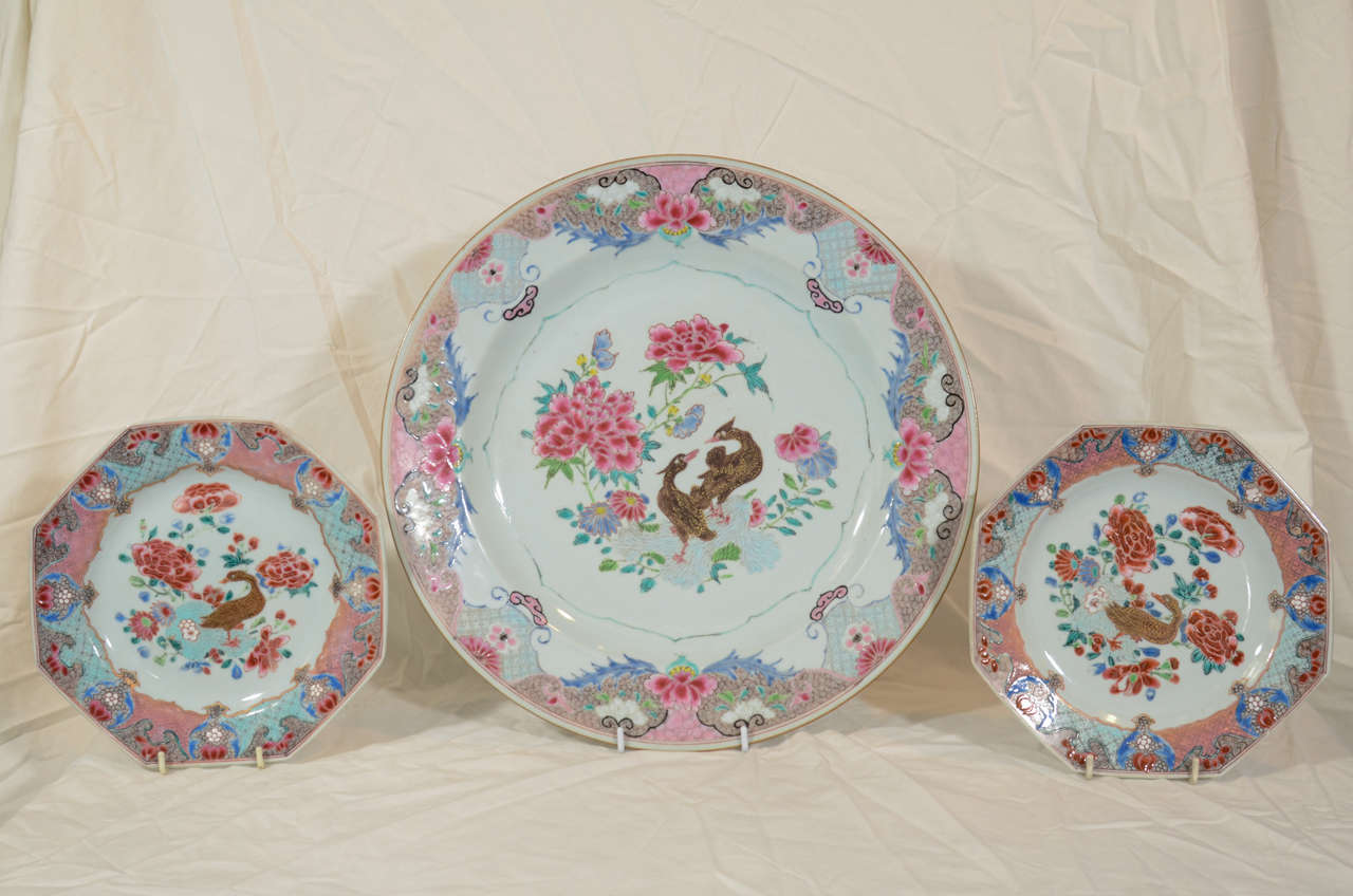 A Group of 3 Famille Rose Chinese Export Dishes with Ducks