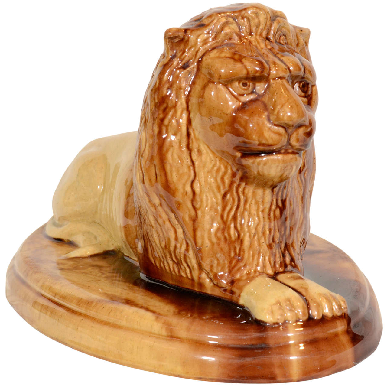 Stately 19th Century American Yellowware Pottery Lion