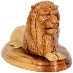 Antique Stately 19th Century American Yellowware Pottery Lion