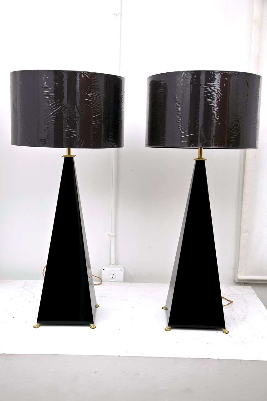 Jansen Black Lacquer Pyramid Lamps 4