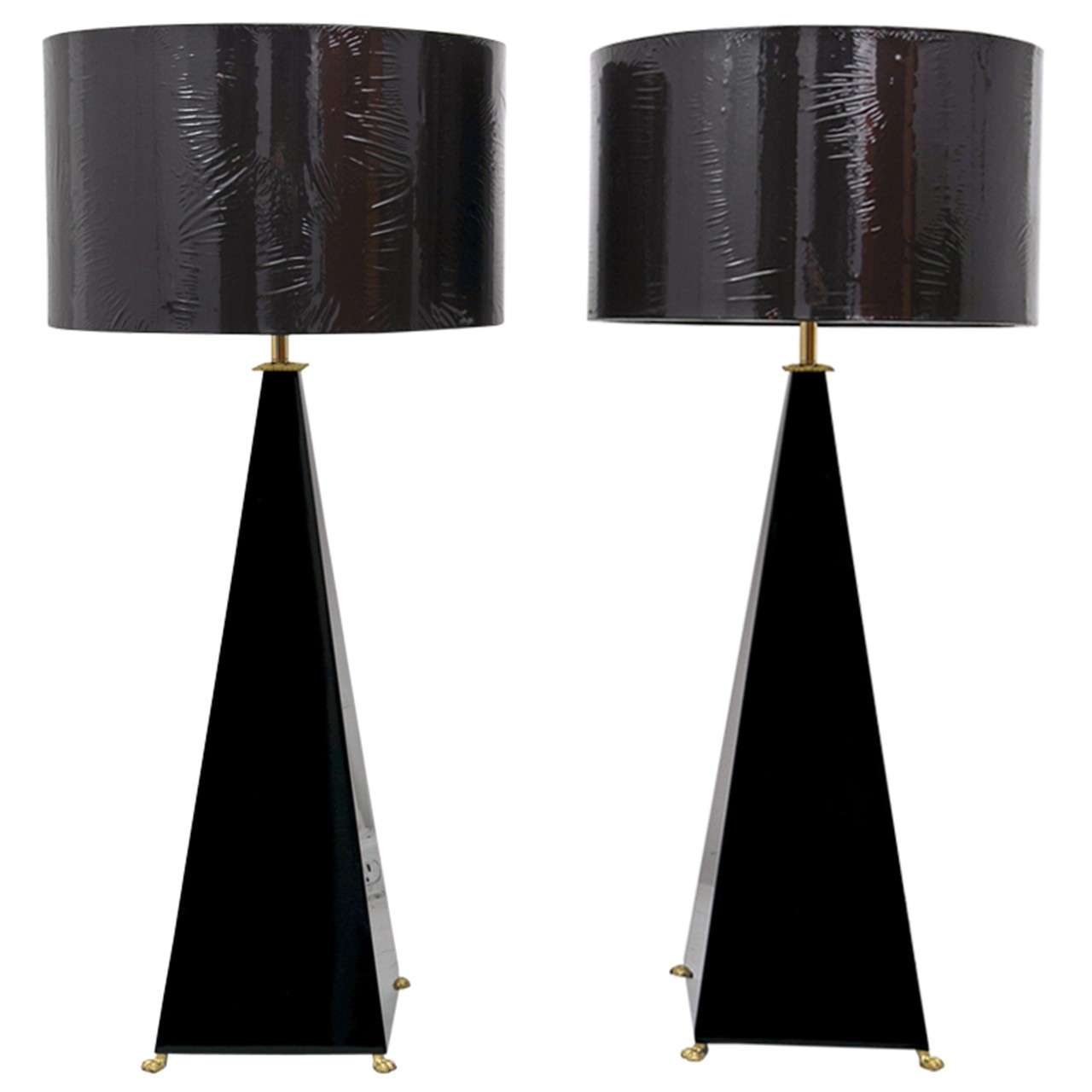 Jansen Black Lacquer Pyramid Lamps