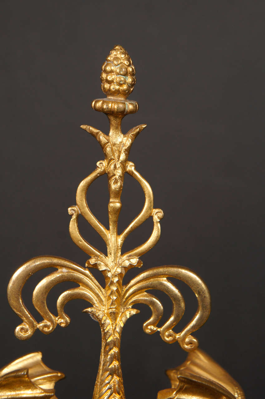 19th Century Pair of Gilded & Patinated Bronze Two Light Candelabra For Sale 4