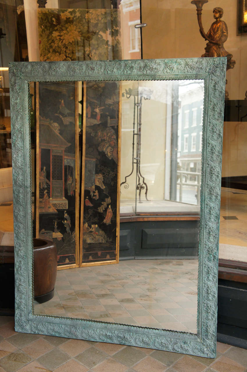 Large Late 19th Century Stamped Bronze Framed Mirror