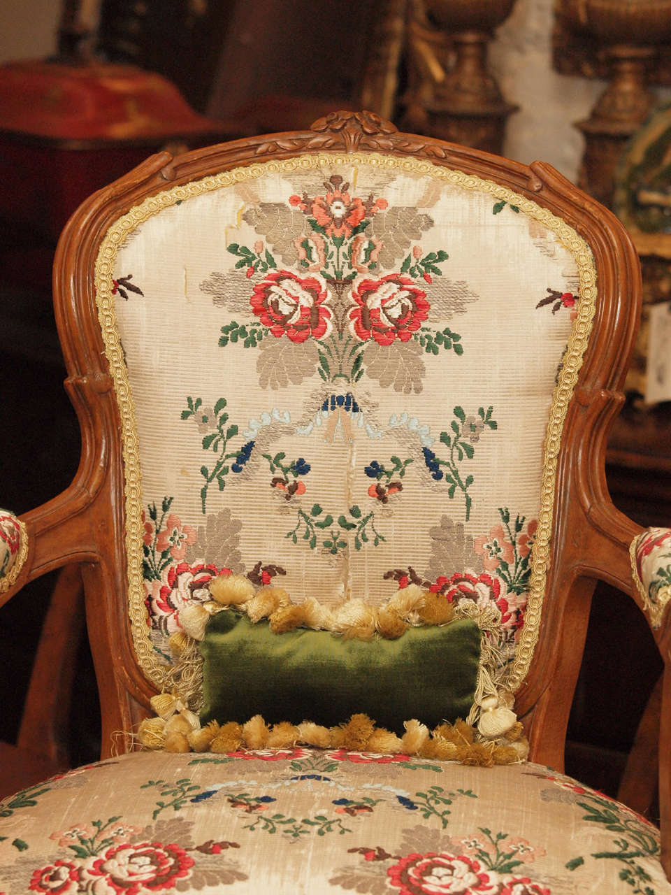 18th c French Louis XV Childs Fauteuil with 18th c. silk In Excellent Condition For Sale In Natchez, MS