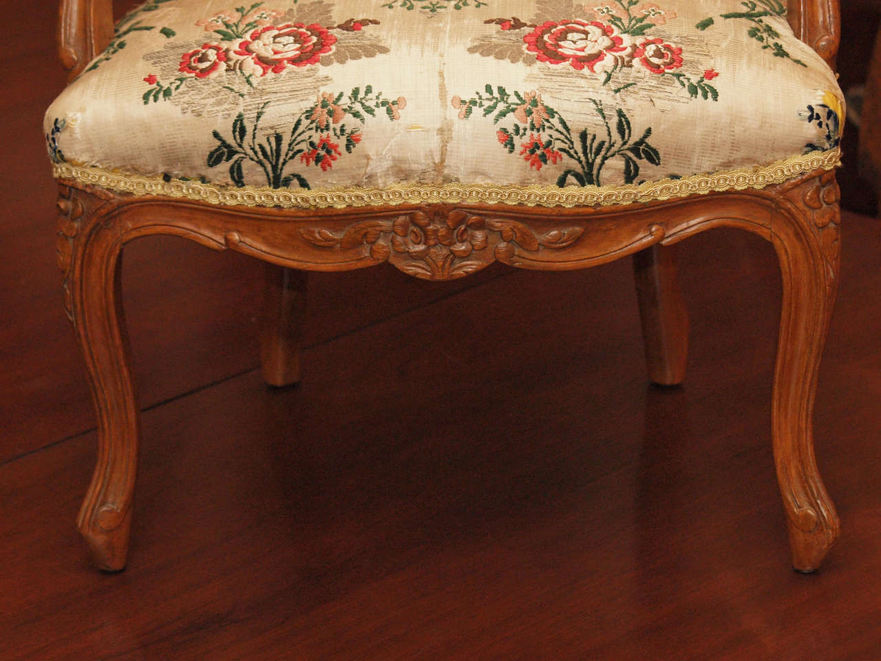 18th Century and Earlier 18th c French Louis XV Childs Fauteuil with 18th c. silk For Sale