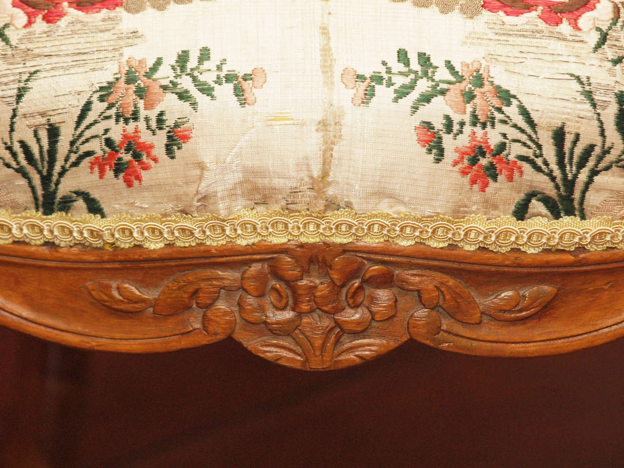 Walnut 18th c French Louis XV Childs Fauteuil with 18th c. silk For Sale