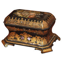 Napoleon III Painted and Gilt Papier Mache and Mother of Pearl Tea Caddy