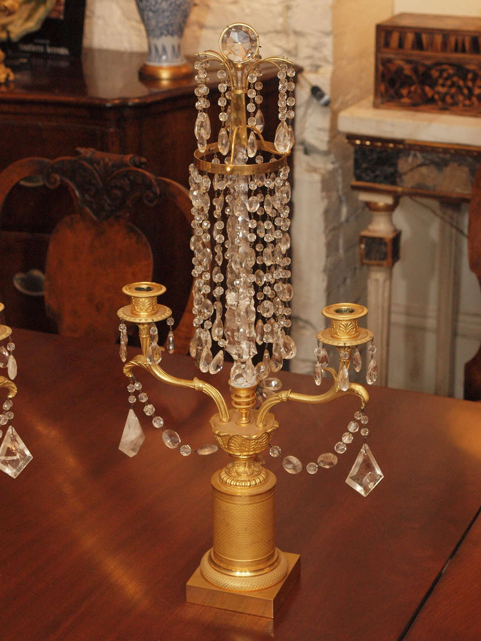 Charles X Gilt Bronze Engine Turned and Rock Crystal Girondoles For Sale 4