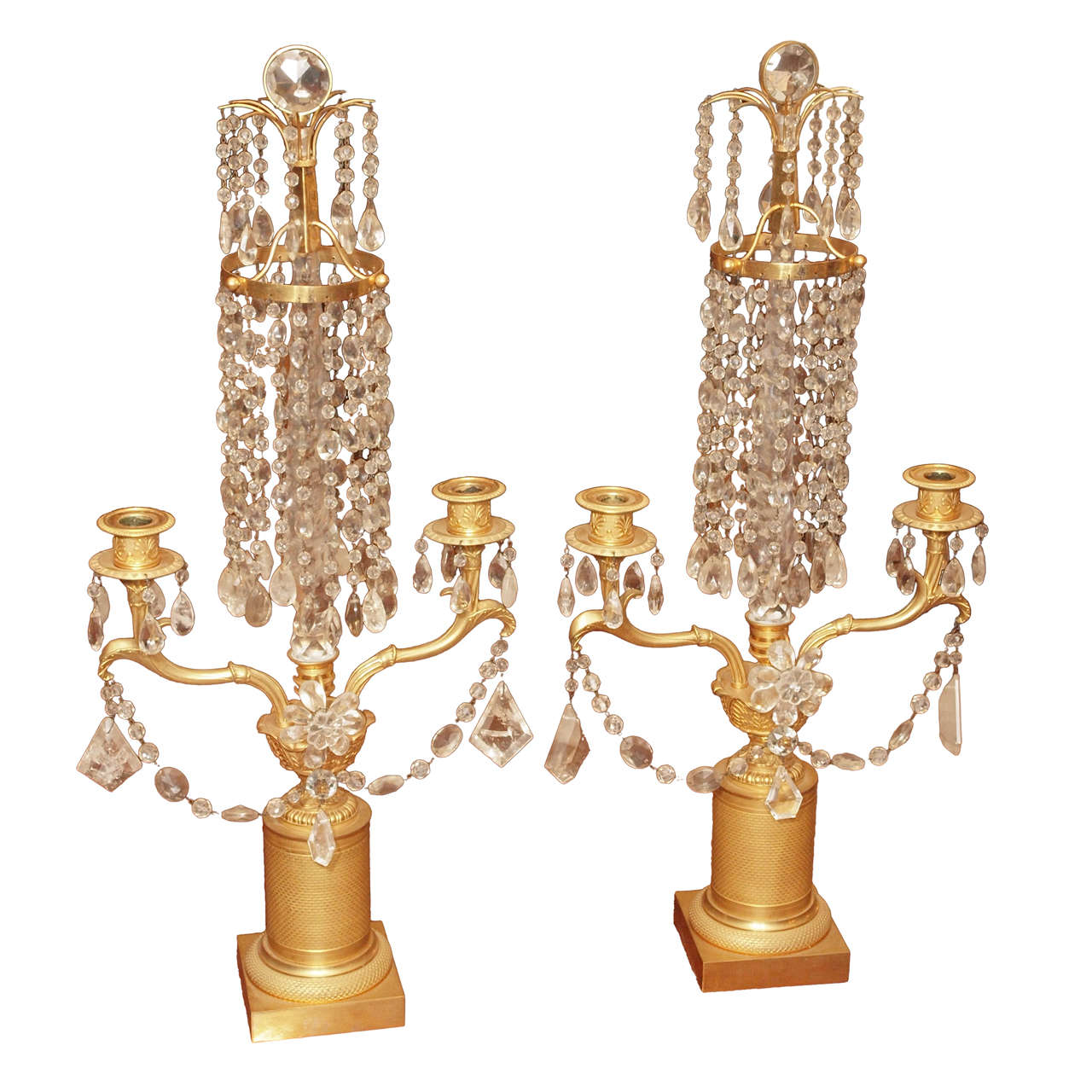 Charles X Gilt Bronze Engine Turned and Rock Crystal Girondoles For Sale