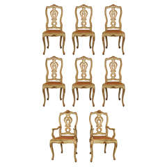 Set of Eight Venetian Painted Dining Chairs
