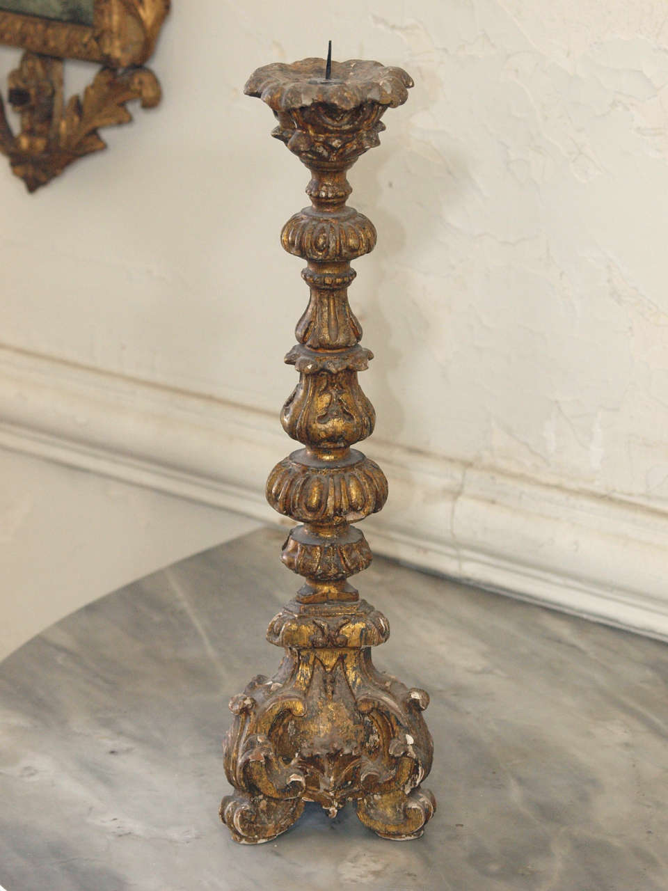 Small Pair of 18th c.  Italian Gilt wood Altar Candlesticks