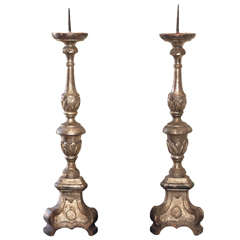 Pair of 18th c. Silver Gilt Italian Altar Sticks
