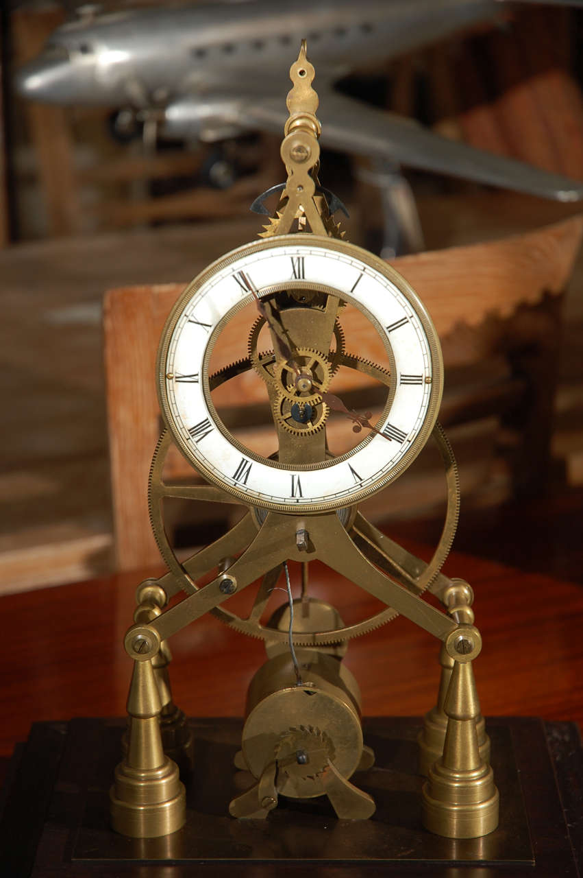 Antique Bronze Skeleton Clock. In Good Condition In Cathedral City, CA