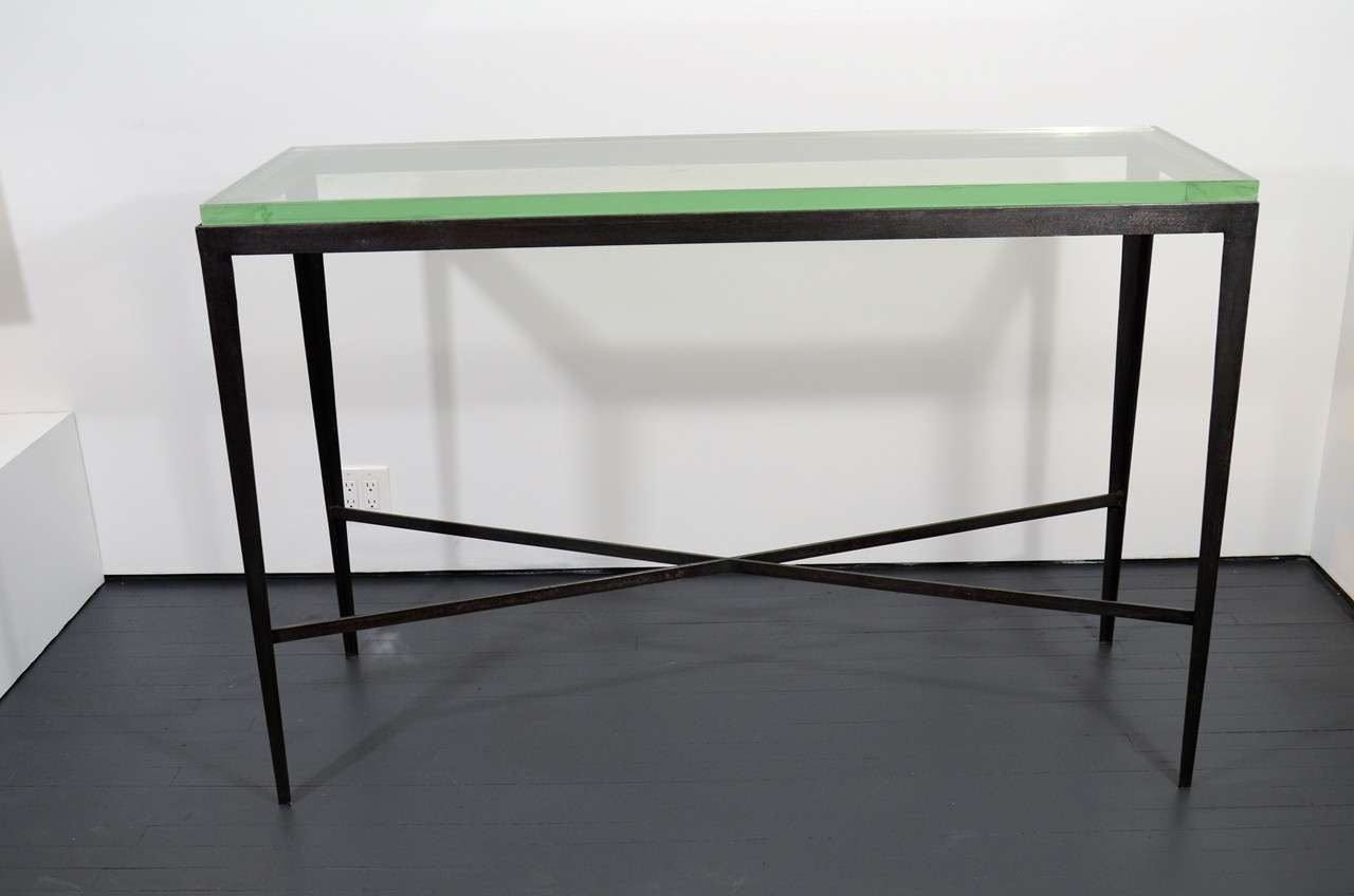 Glass console with metal base c. 1930