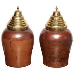 Antique Pair of 19th Century Stoneware Tobacco Jars