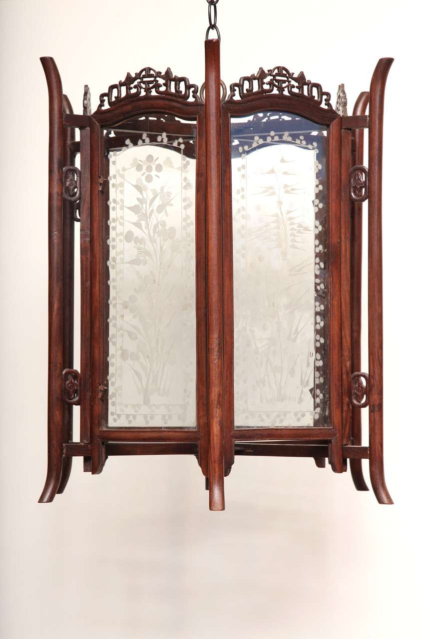 19th Century Etched Glass Lantern in the Asian Taste