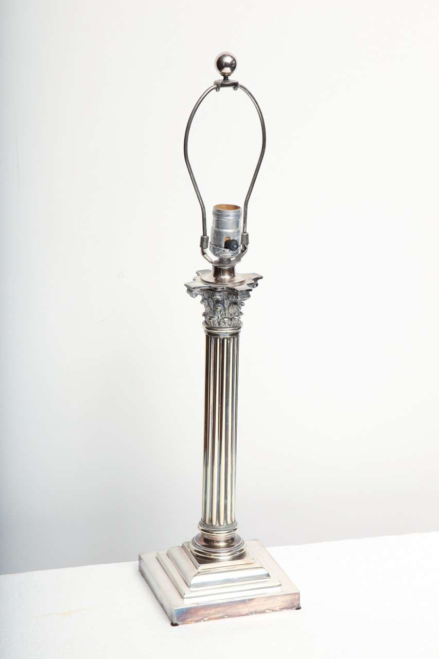 Silver Plate Corinthian Column Lamp