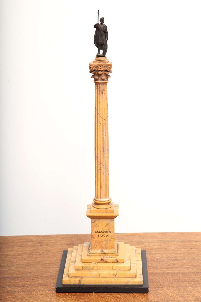 19th Century Neo-Classical, Italian ,Sienna Marble Column of Phocas With Bronze Figure