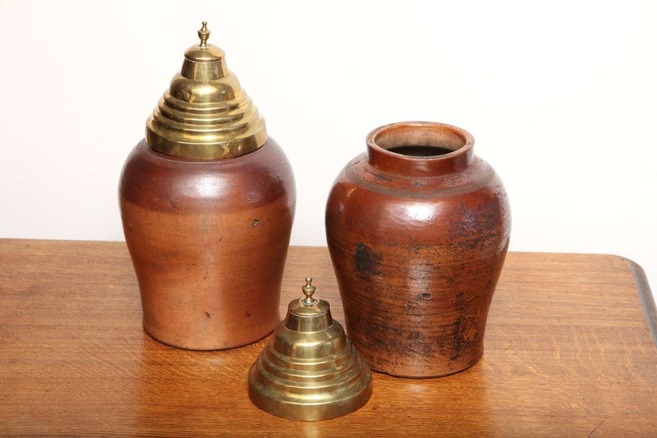 Pair of 19th Century Stoneware Tobacco Jars at 1stDibs
