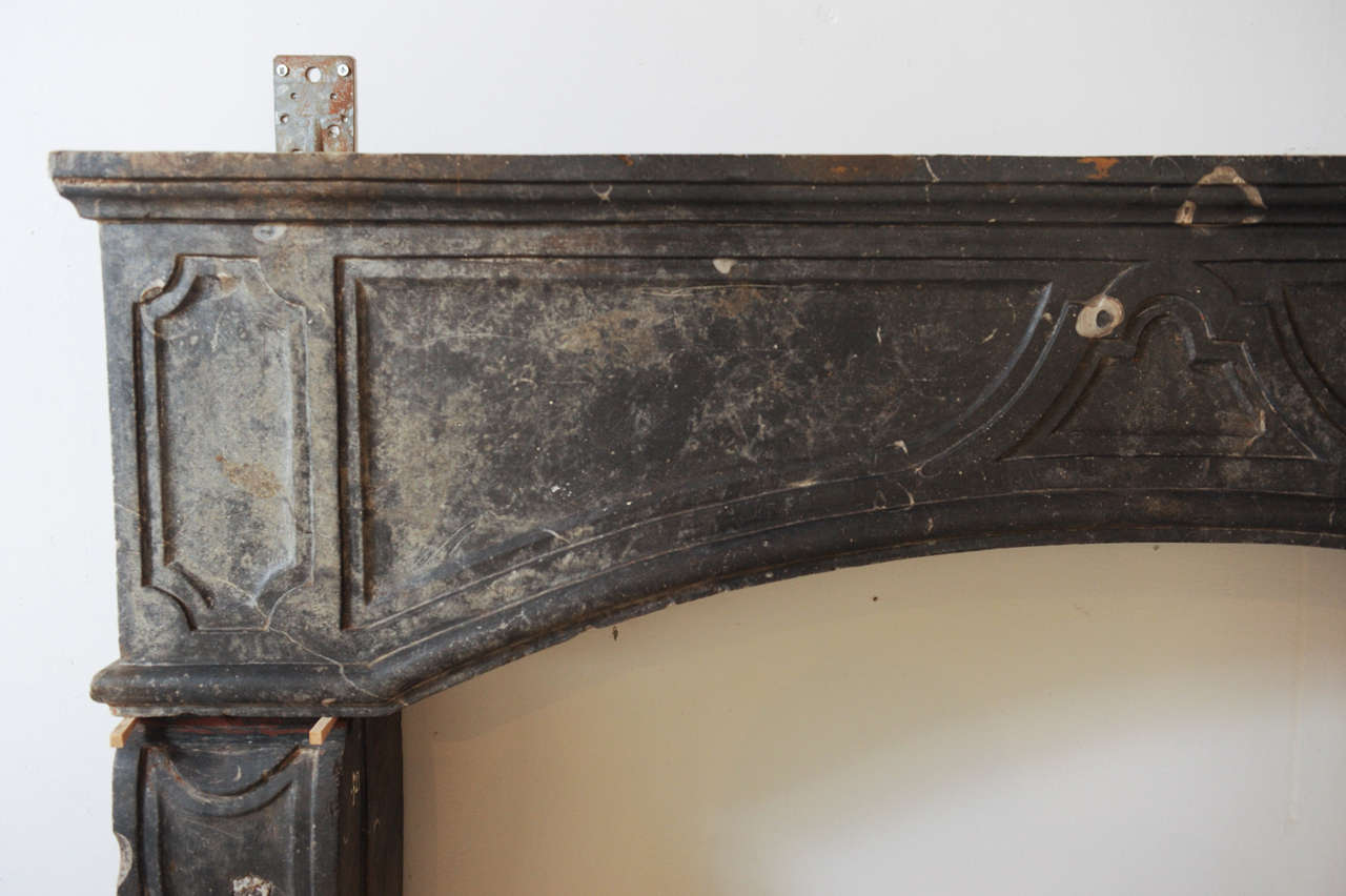 rare early 18th C. French marbleized limestone fireplace / mantel piece 1