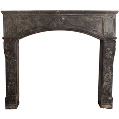 rare early 18th C. French marbleized limestone fireplace / mantel piece