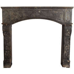 rare early 18th C. French marbleized limestone fireplace / mantel piece 11