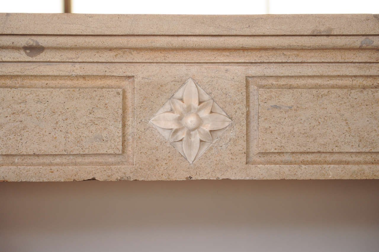 An early 19th c. French Neoclassical carved limestone fireplace / mantel piece In Good Condition For Sale In Baambrugge, NL