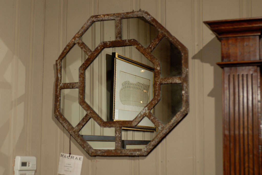 English Rustic Antique Octagonal Iron Mirrors For Sale