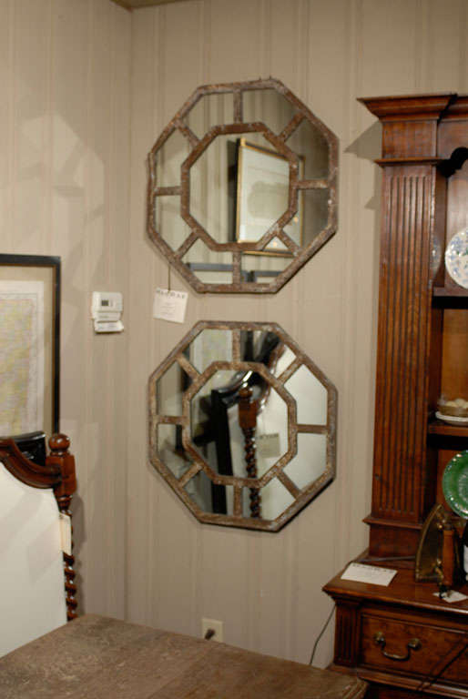 Rustic Antique Octagonal Iron Mirrors, Two Available For Sale at 1stdibs
