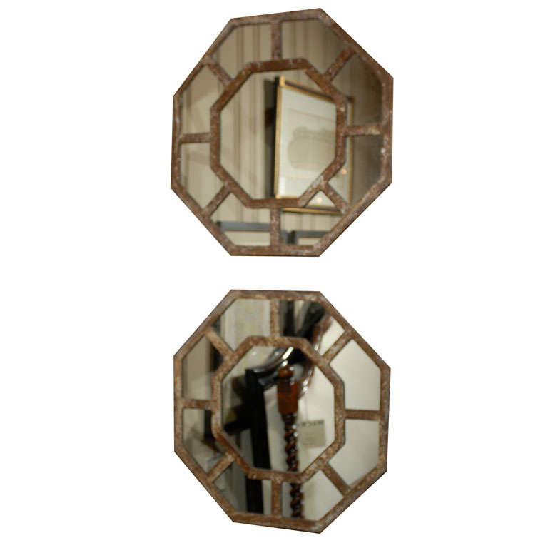 Rustic Antique Octagonal Iron Mirrors, Two Available For Sale at 1stdibs