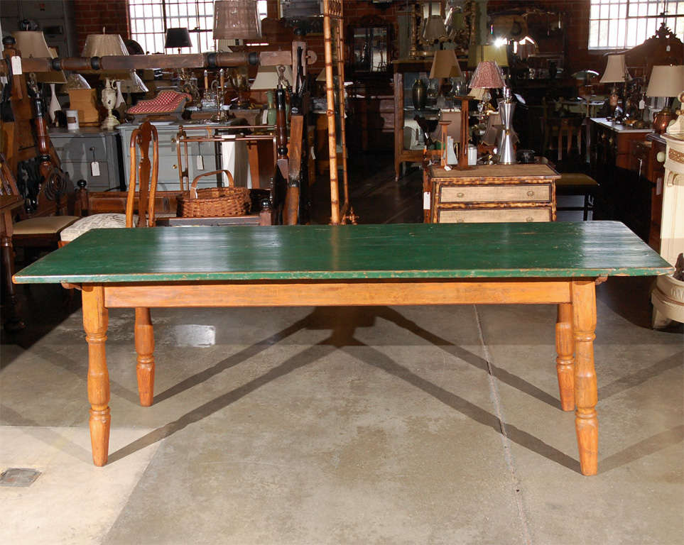 Farmhouse Table with Green Painted Top