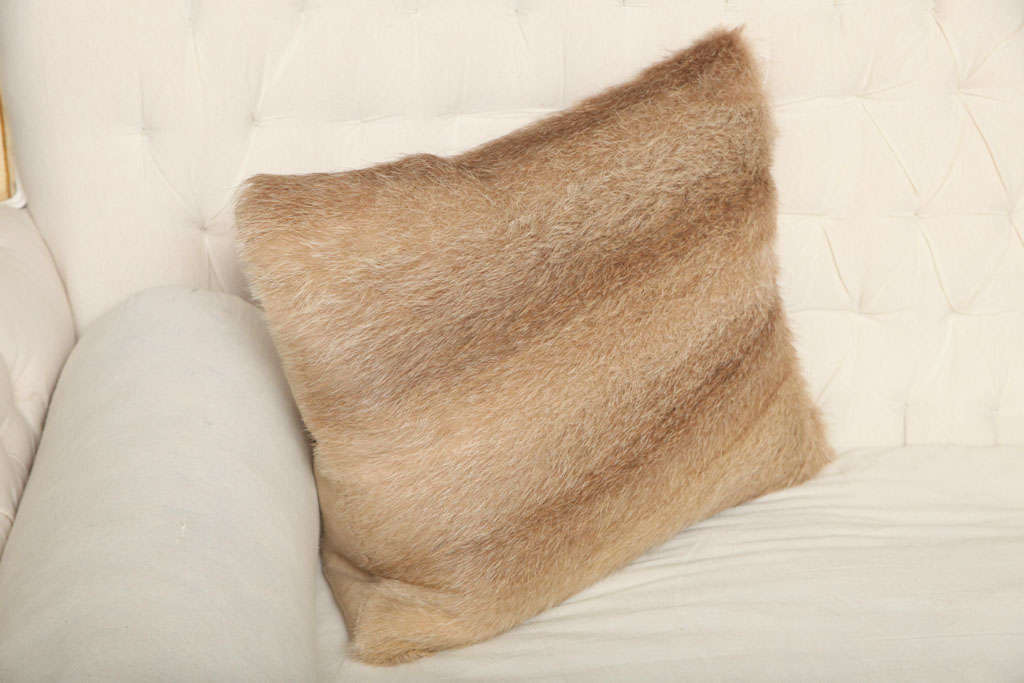 Unique throw pillow with vintage fur on the front in hues of browns, soft beige and whites and a thick natural linen backing.  New down pillow insert.