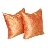 Gorgeous Pair of Italian Silk Orange and Gold Pillows