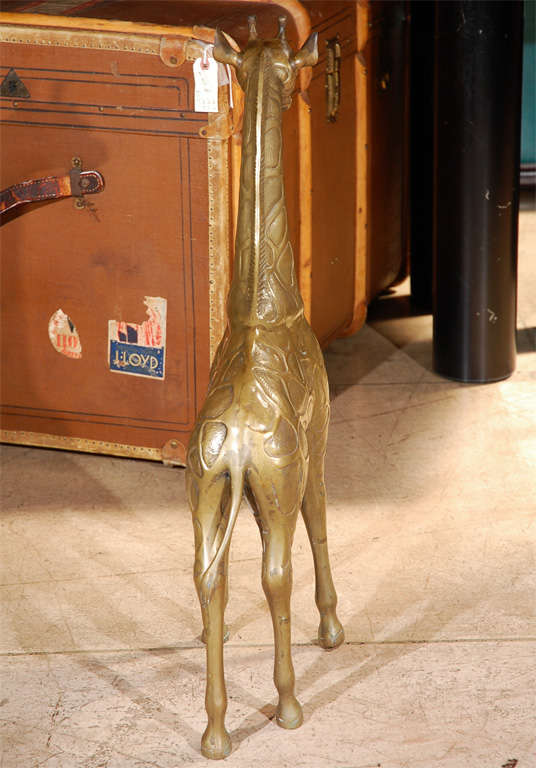 Late 20th Century Two Large Brass Giraffes Sculptures