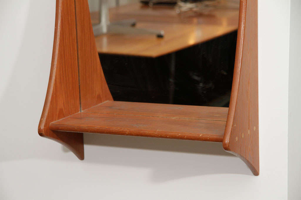 teak mirror with shelf