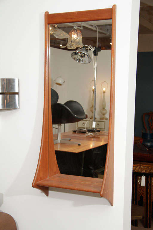 Mid-20th Century Danish Teak Wall Mirror with Shelf