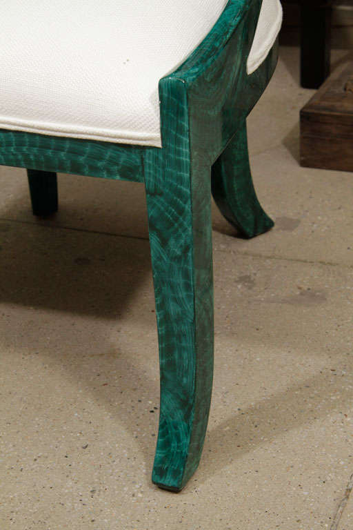 A pair of classically styled spoon back chairs <br />
With a faux malachite finish. A glamorous take on <br />
A classic