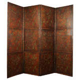 Four Panel Painted Leather Screen, English circa 1860