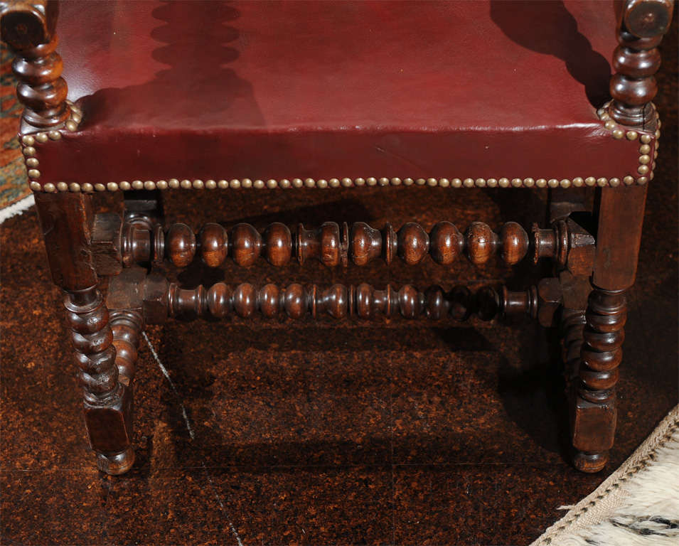 Bobbin Turned Walnut Armchair with Red Leather Upholstery In Good Condition For Sale In San Francisco, CA